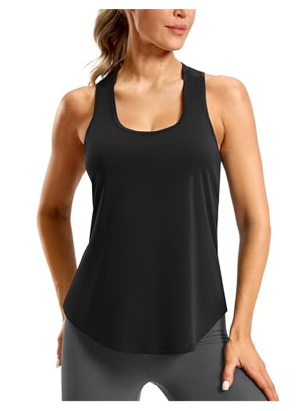 SANTINY Black Racerback Athletic Tank Lightweight Yoga Running Top
